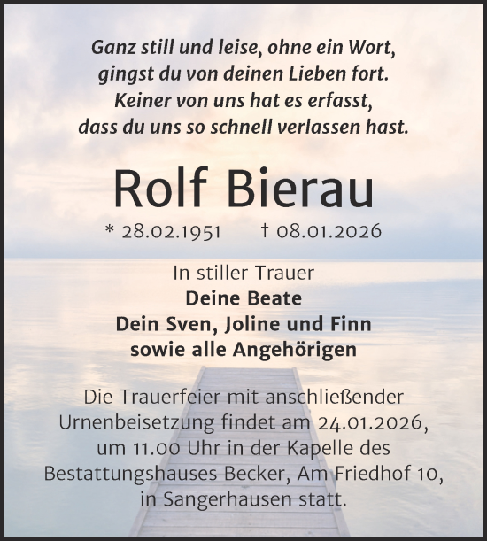 Traueranzeige von Rolf Bierau von Trauerkombi Sangerhausen