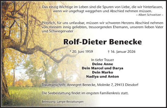 Traueranzeige von Rolf-Dieter Benecke von Volksstimme Altmark West