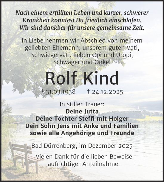 Traueranzeige von Rolf Kind von Trauerkombi Merseburg