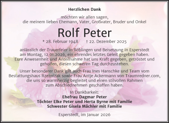 Traueranzeige von Rolf Peter von Trauerkombi Merseburg