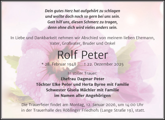 Traueranzeige von Rolf Peter von Trauerkombi Merseburg