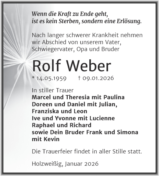 Traueranzeige von Rolf Weber von Trauerkombi Bitterfeld