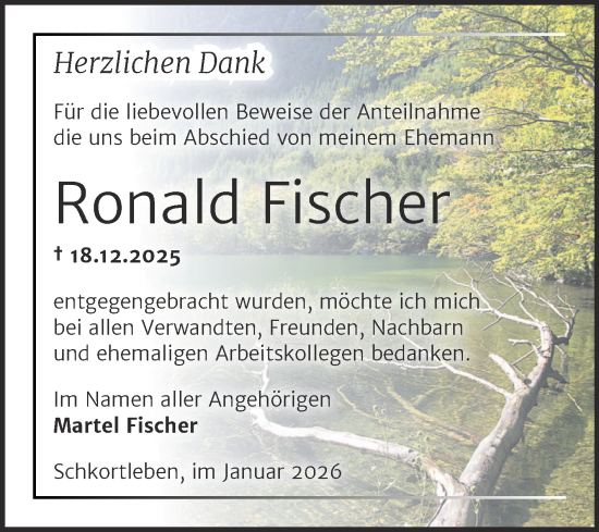 Traueranzeige von Ronald Fischer von Trauerkombi Weißenfels