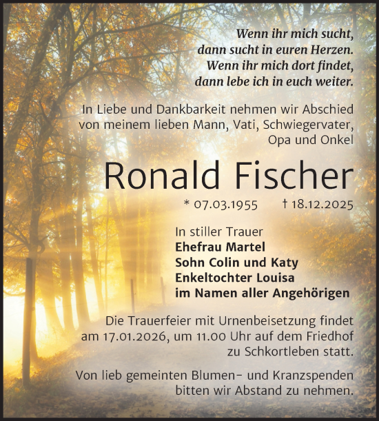 Traueranzeige von Ronald Fischer von Trauerkombi Weißenfels