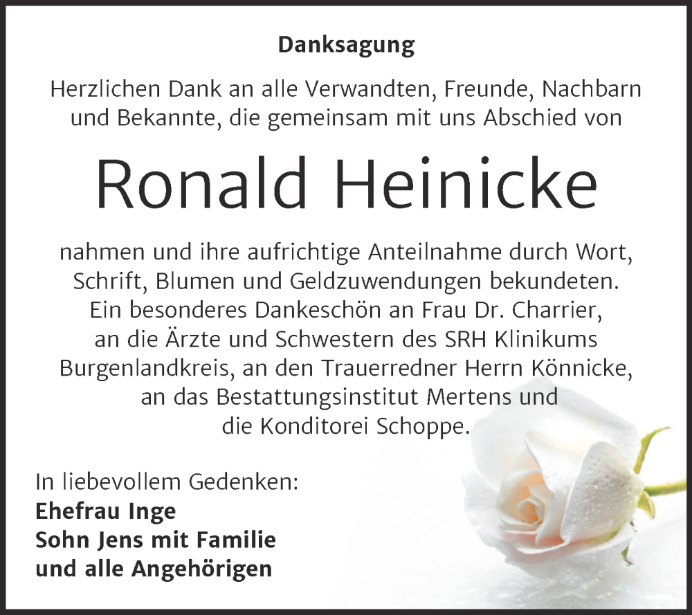  Traueranzeige für Ronald Heinicke vom 17.01.2026 aus Super Sonntag Naumburg/Nebra