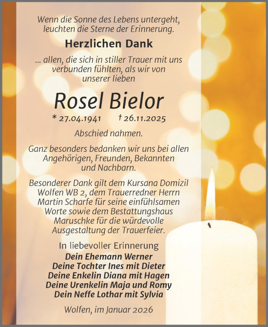 Traueranzeige von Rosel Bielor von Trauerkombi Bitterfeld