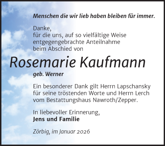 Traueranzeige von Rosemarie Kaufmann von Trauerkombi Bitterfeld