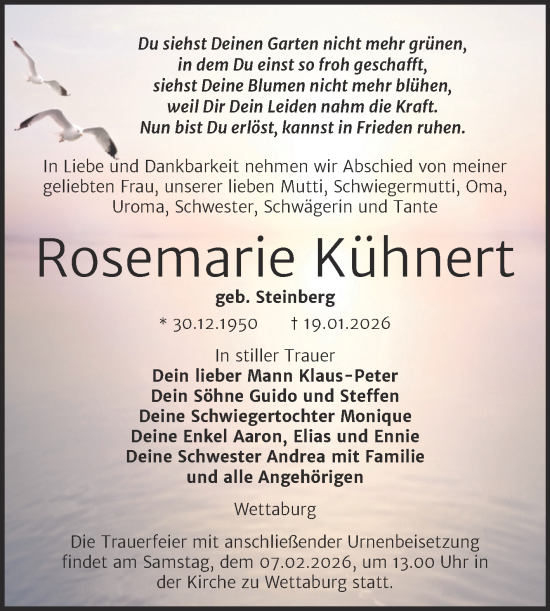 Traueranzeige von Rosemarie Kühnert von Naumburger Tageblatt