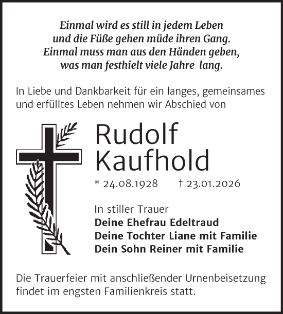 Traueranzeige von Rudolf Kaufhold von Trauerkombi Wittenberg