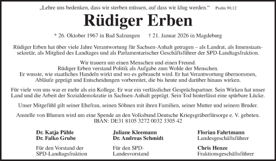 Traueranzeige von Rüdiger Erben 