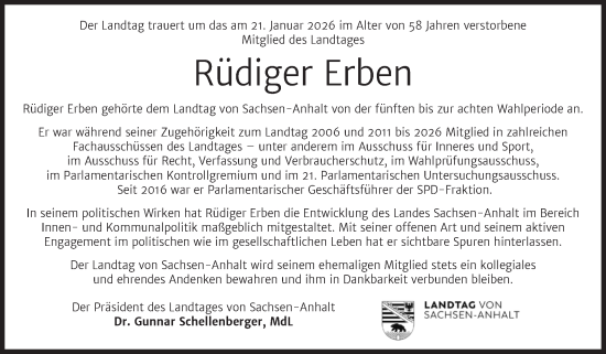 Traueranzeige von Rüdiger Erben 