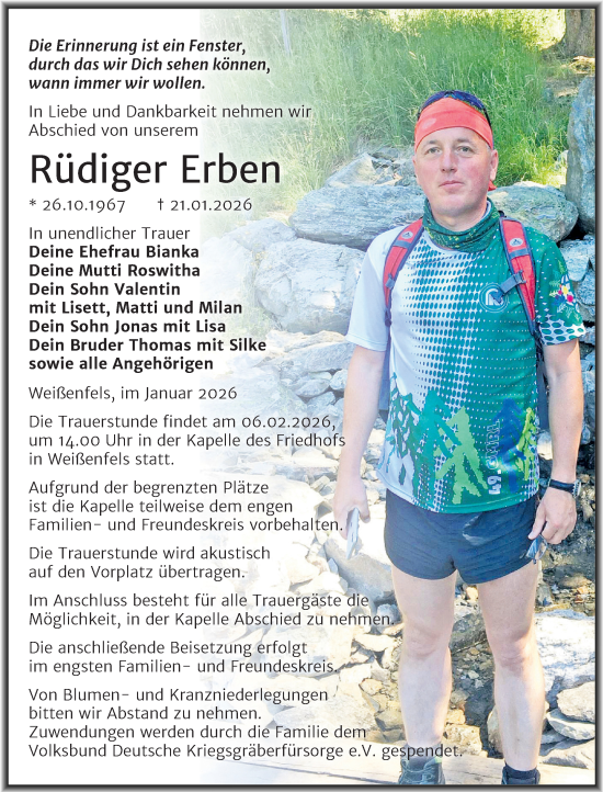 Traueranzeige von Rüdiger Erben von Trauerkombi Weißenfels