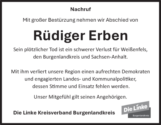 Traueranzeige von Rüdiger Erben von Naumburger Tageblatt