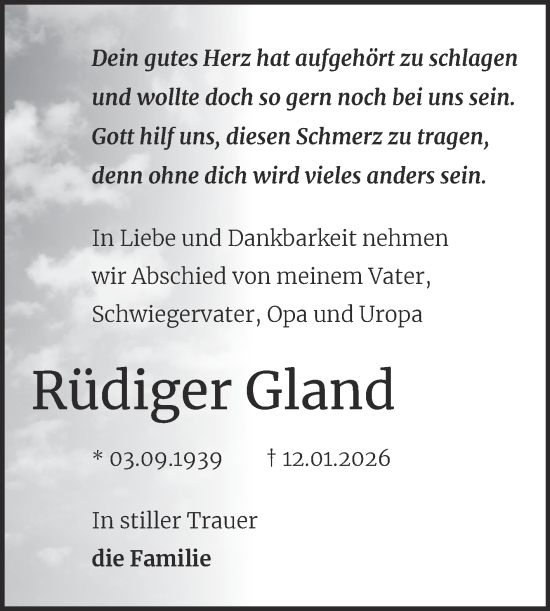 Traueranzeige von Rüdiger Gland von Mitteldeutsche Zeitung Halle/Saalkreis