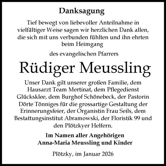Traueranzeige von Rüdiger Meussling von Volksstimme Burg/Genthin