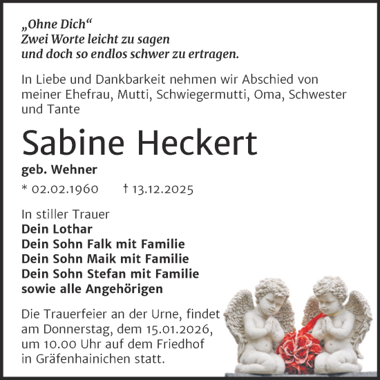 Traueranzeige von Sabine Heckert von Trauerkombi Dessau