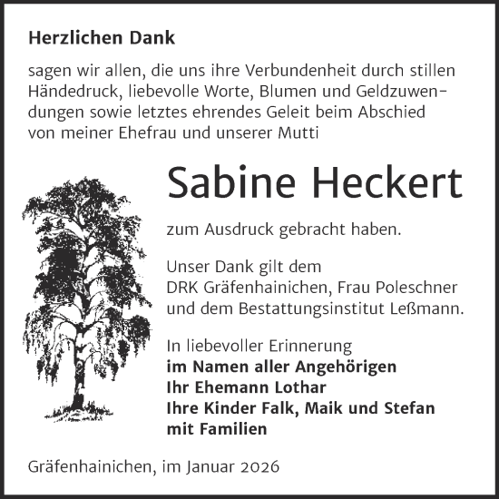 Traueranzeige von Sabine Heckert von Trauerkombi Dessau