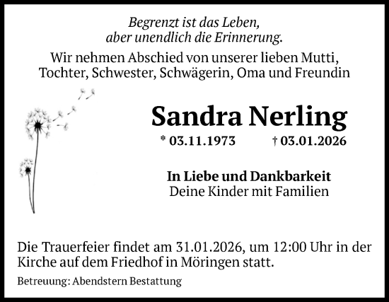 Traueranzeige von Sandra Nerling von Volksstimme Altmark Ost