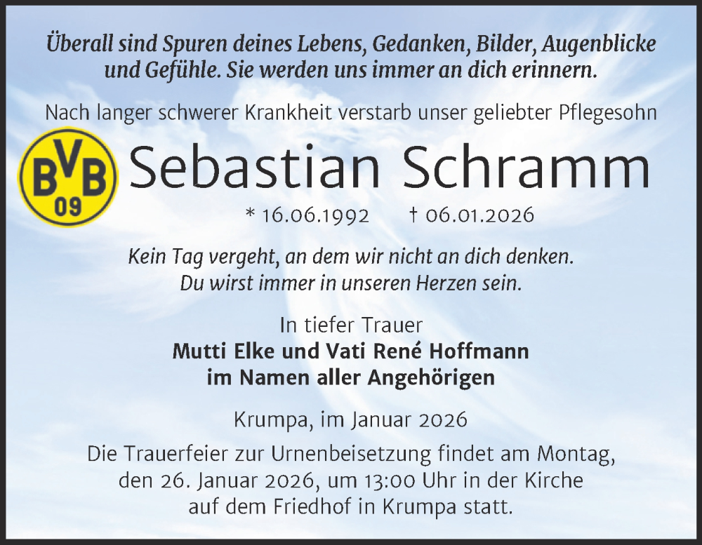  Traueranzeige für Sebastian Schramm vom 17.01.2026 aus Trauerkombi Merseburg