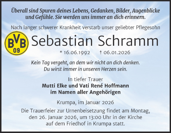 Traueranzeige von Sebastian Schramm von Trauerkombi Merseburg