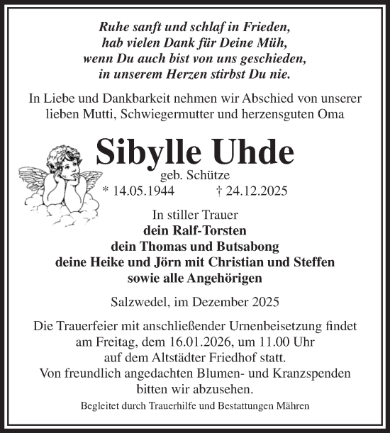 Traueranzeige von Sibylle Uhde von Volksstimme Altmark West
