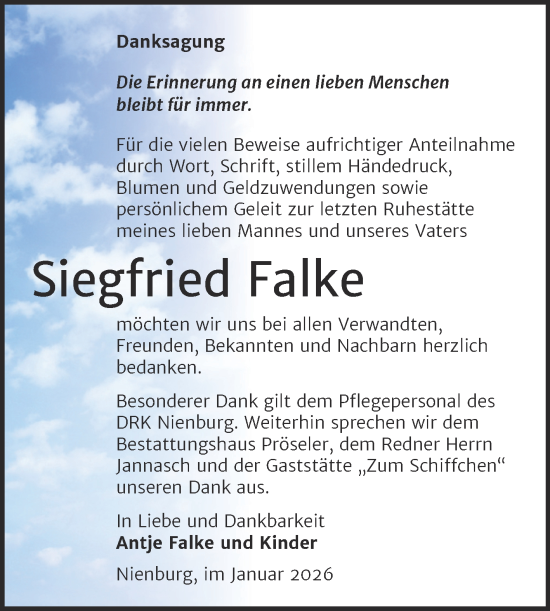 Traueranzeige von Siegfried Falke von Trauerkombi Bernburg