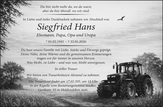 Traueranzeige von Siegfried Hans von Volksstimme Haldensleben/Wolmirstedt