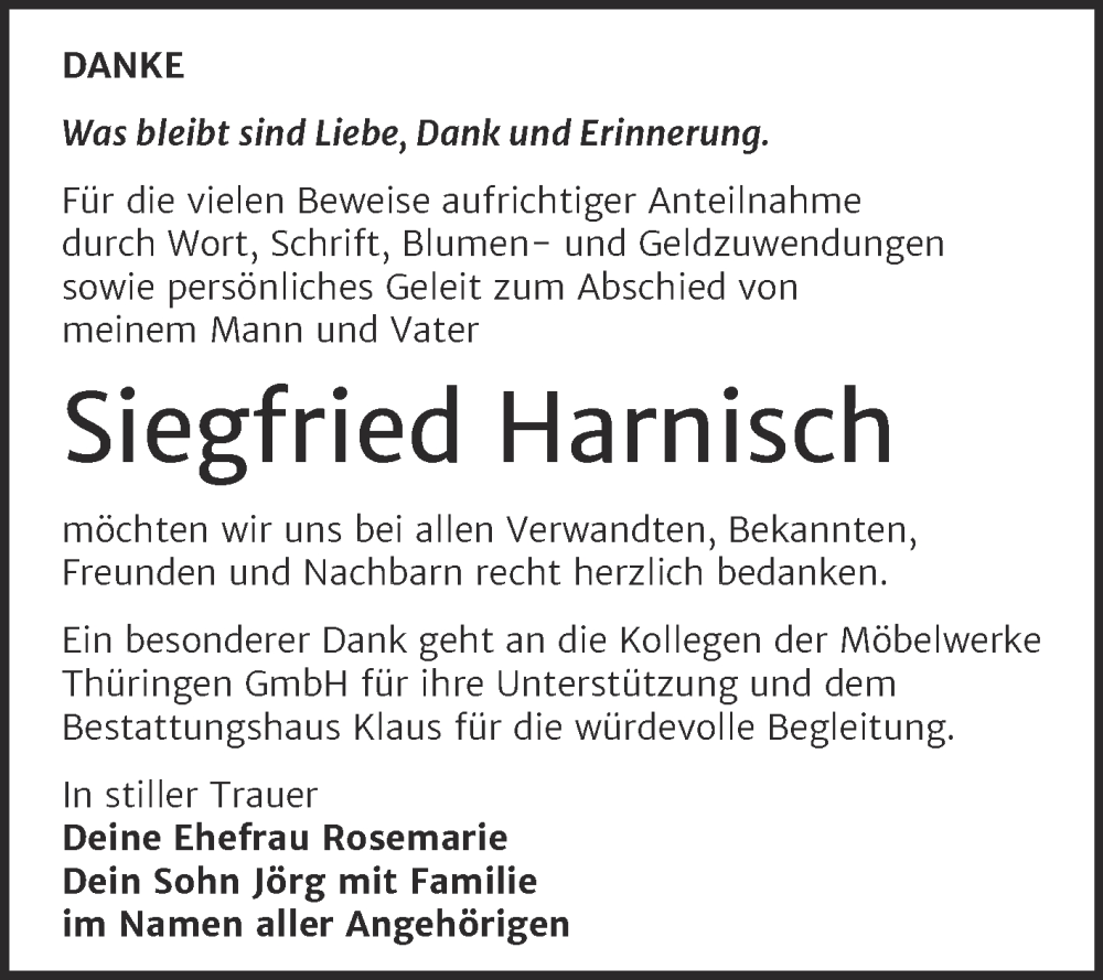  Traueranzeige für Siegfried Harnisch vom 17.01.2026 aus Trauerkombi Weißenfels