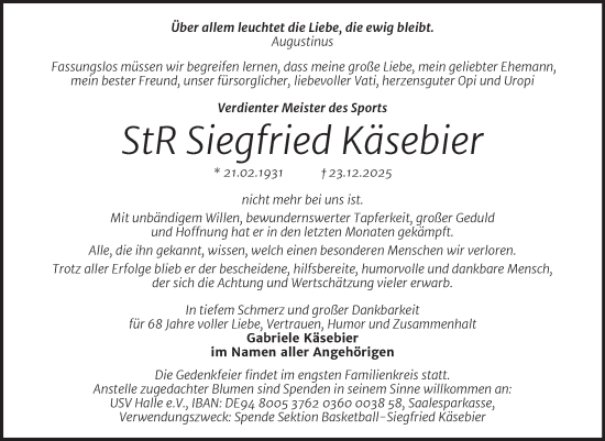 Traueranzeige von Siegfried Käsebier von Mitteldeutsche Zeitung Halle/Saalkreis