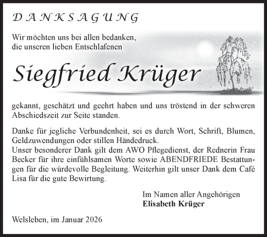 Traueranzeige von Siegfried Krüger von Volksstimme Schönebeck