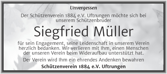 Traueranzeige von Siegfried Müller von Super Sonntag Sangerhausen