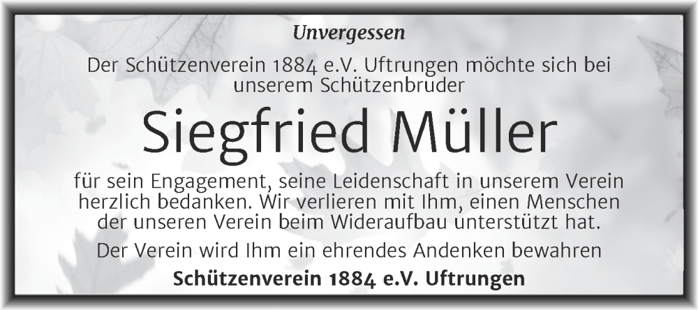  Traueranzeige für Siegfried Müller vom 24.01.2026 aus Super Sonntag Sangerhausen