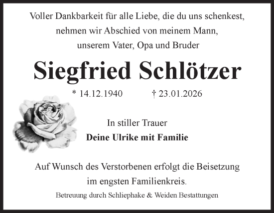 Traueranzeige von Siegfried Schlötzer von Volksstimme Haldensleben/Wolmirstedt