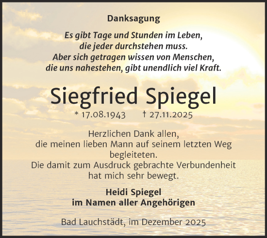Traueranzeige von Siegfried Spiegel von Trauerkombi Merseburg