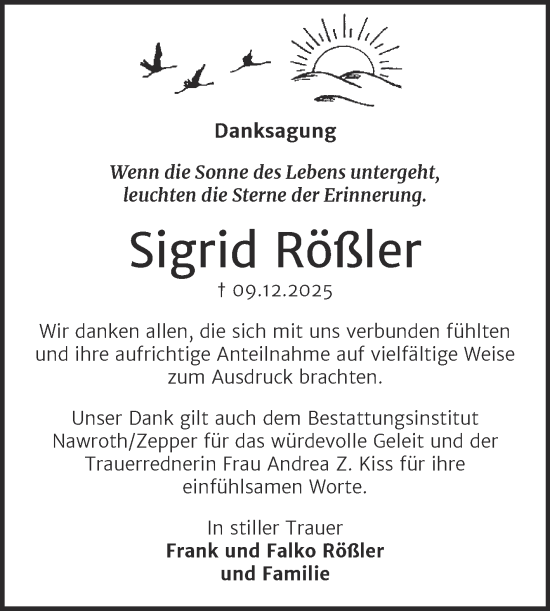 Traueranzeige von Sigrid Rößler von Trauerkombi Bitterfeld