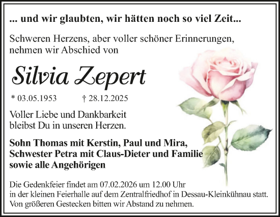 Traueranzeige von Silvia Zepert von Trauerkombi Dessau