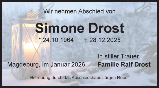 Traueranzeige von Simone Drost von Volksstimme Magdeburg