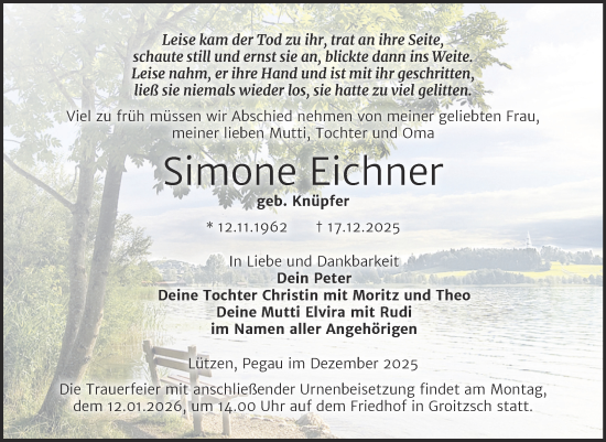 Traueranzeige von Simone Eichner von Mitteldeutsche Zeitung Weißenfels