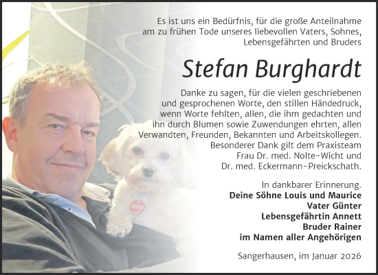 Traueranzeige von Stefan Burghardt von Trauerkombi Sangerhausen