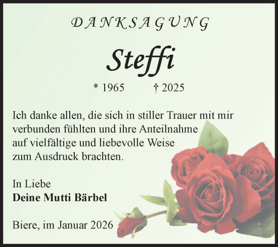 Traueranzeige von Steffi  von Volksstimme Schönebeck