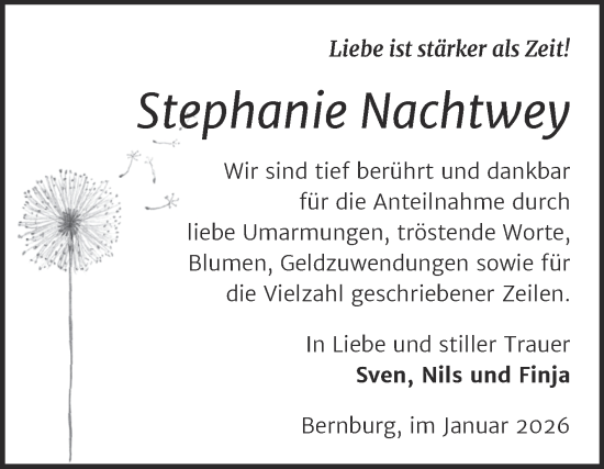 Traueranzeige von Stephanie Nachtwey von Trauerkombi Bernburg