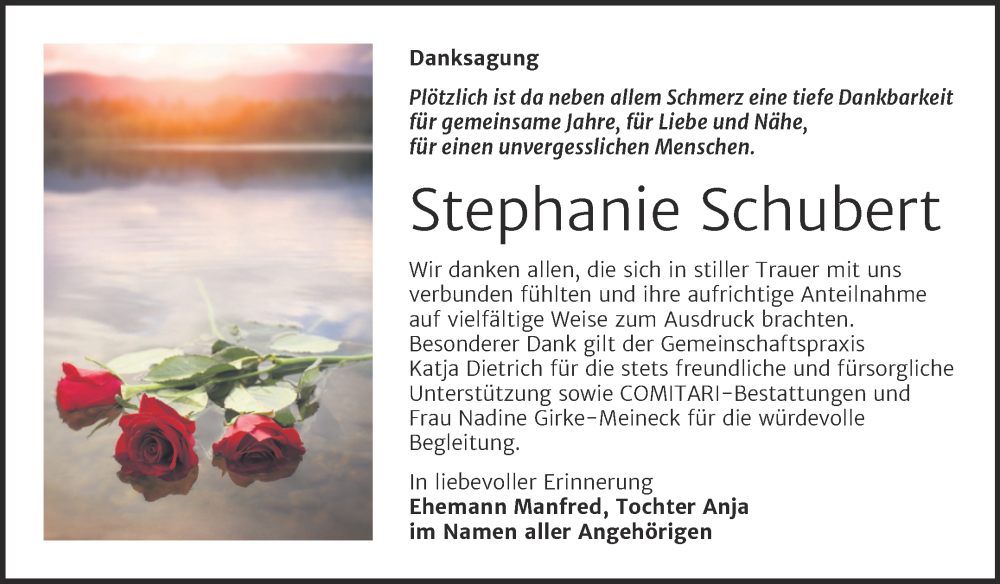  Traueranzeige für Stephanie Schubert vom 17.01.2026 aus Trauerkombi Zeitz