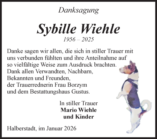 Traueranzeige von Sybille Wiehle von Volksstimme Halberstadt
