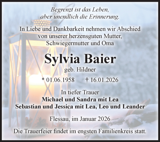 Traueranzeige von Sylvia Baier von Volksstimme Altmark Ost