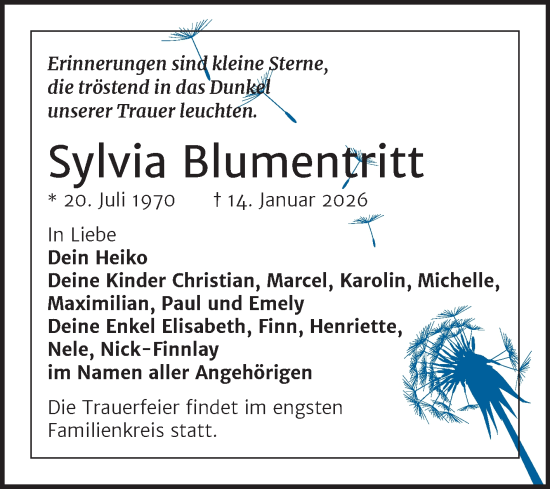 Traueranzeige von Sylvia Blumentritt von Trauerkombi Weißenfels