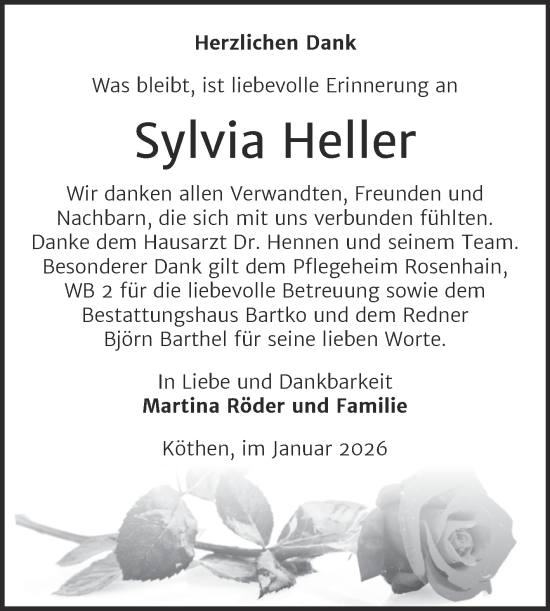 Traueranzeige von Sylvia Heller von Trauerkombi Köthen