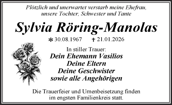 Traueranzeige von Sylvia Röring-Manolas von Trauerkombi Dessau