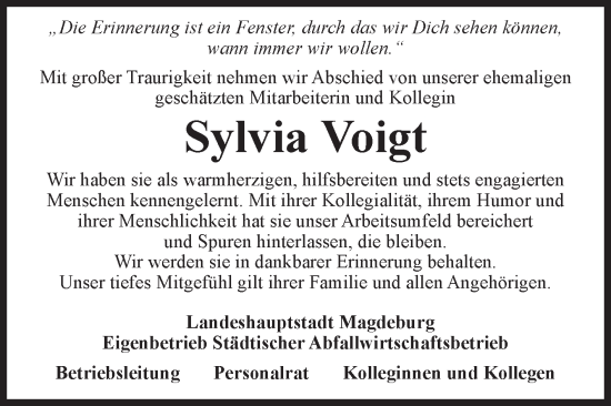 Traueranzeige von Sylvia Voigt von Volksstimme Magdeburg