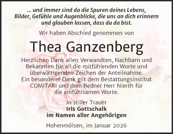 Traueranzeige von Thea Ganzenberg von Trauerkombi Weißenfels