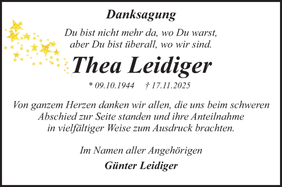 Traueranzeige von Thea Leidiger von Trauerkombi Dessau
